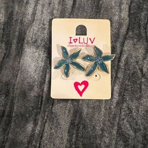 I Luv Blue Flower Earrings